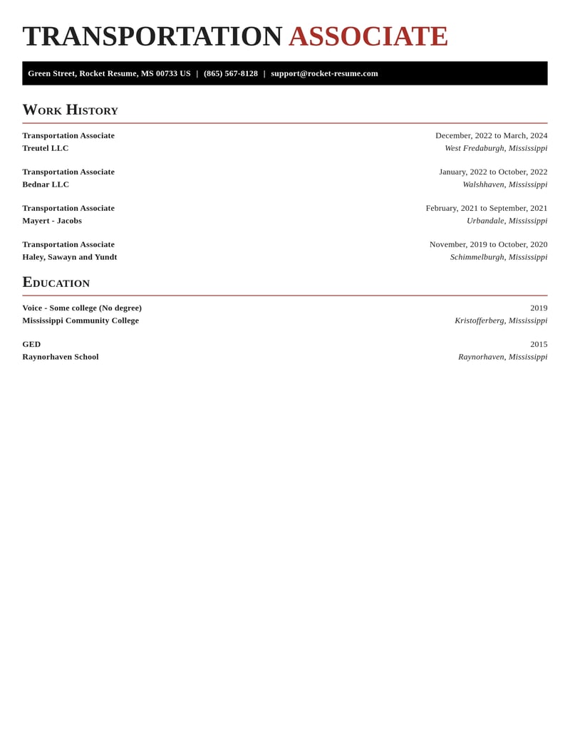 transportation associate misc resume exquisite template 2 exq