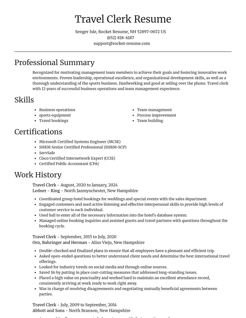 travel clerk misc resume focal point template 0 foc