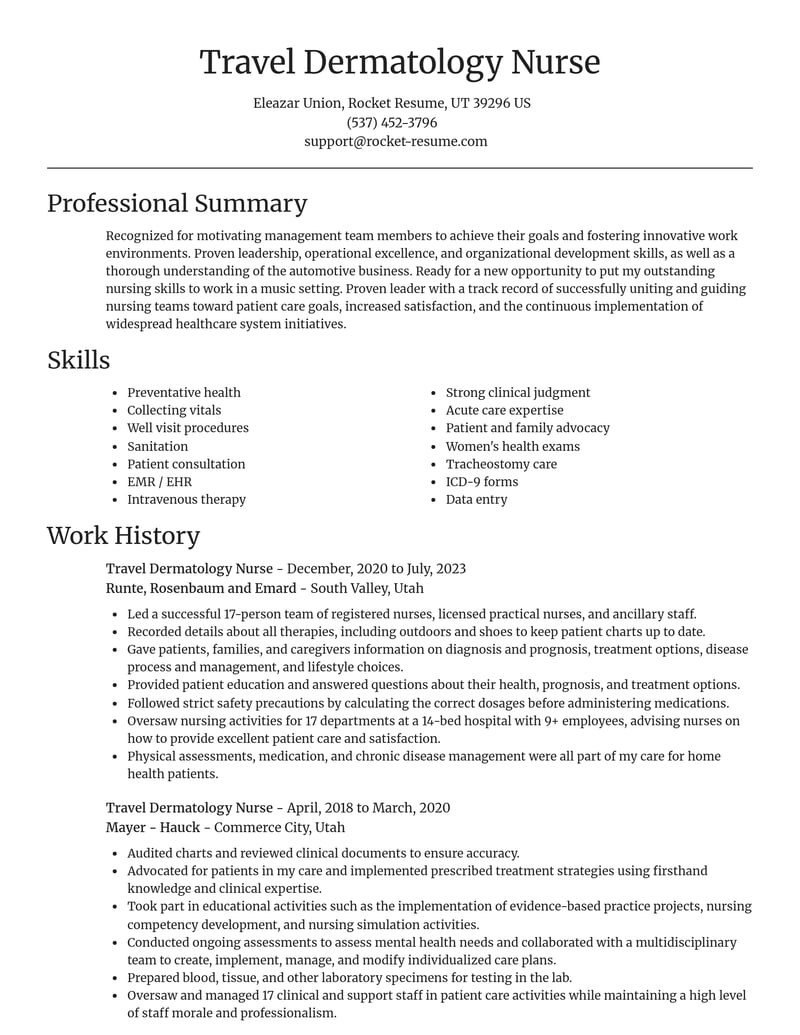 travel dermatology nurse misc resume focal point template 0 foc