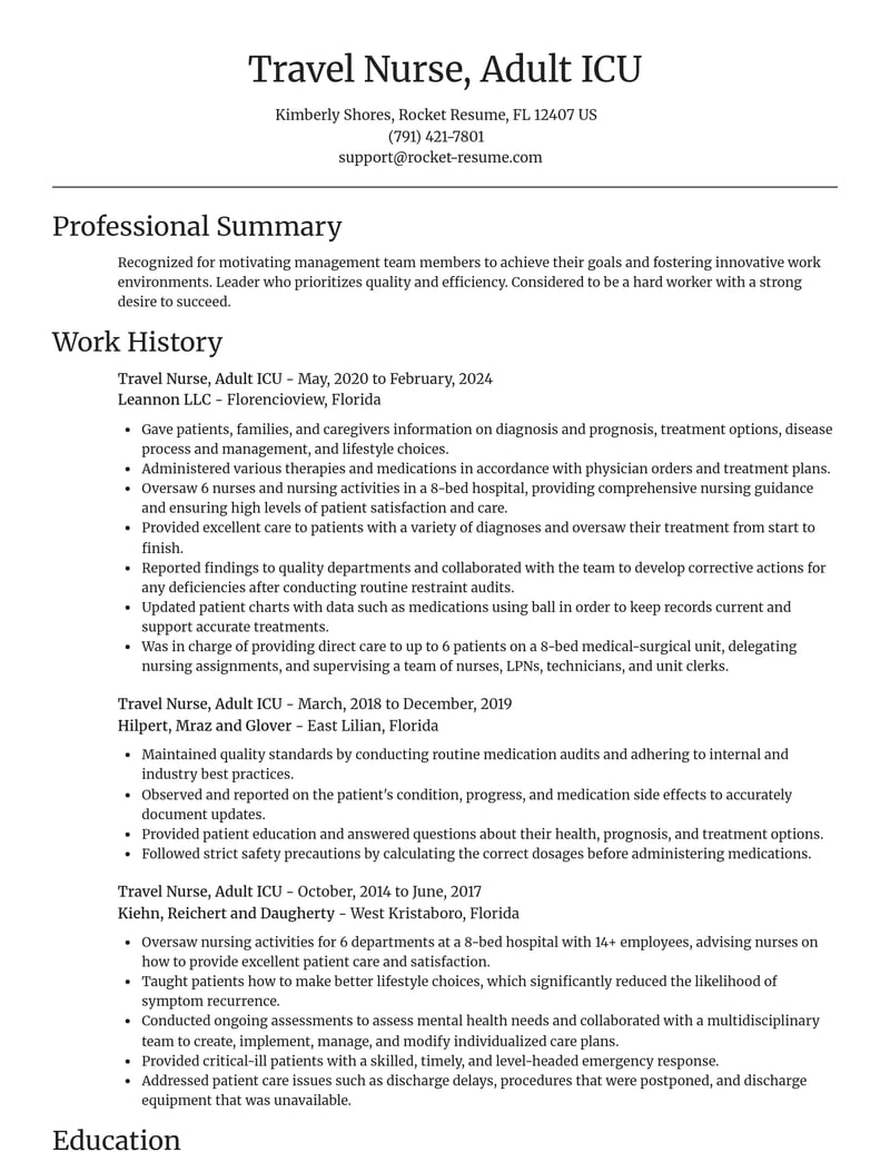 travel nurse adult icu misc resume focal point template 2 foc