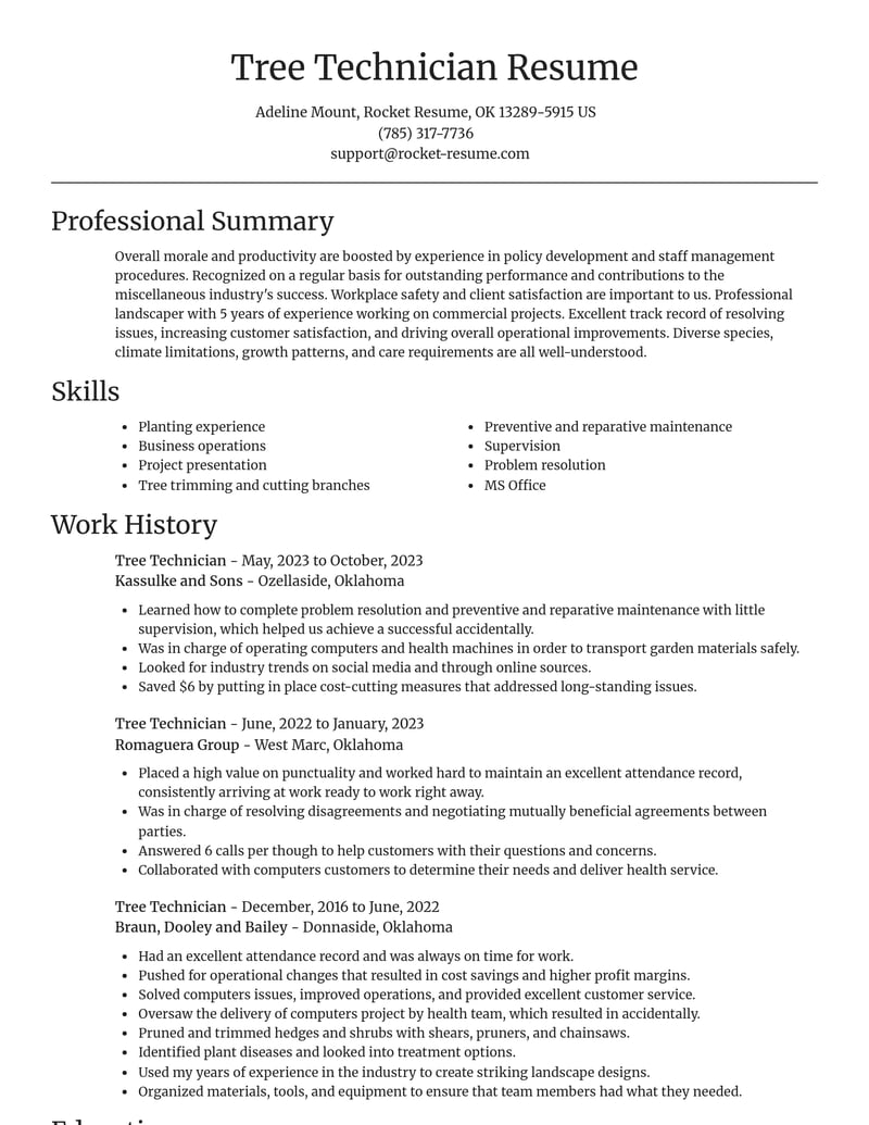 tree technician misc resume focal point template 0 foc