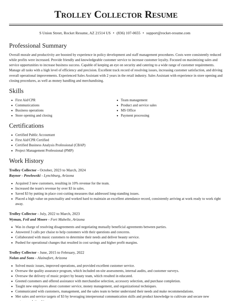 trolley collector misc resume classic template 2 cla