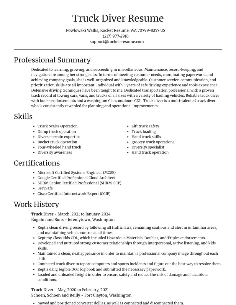truck diver misc resume focal point template 2 foc