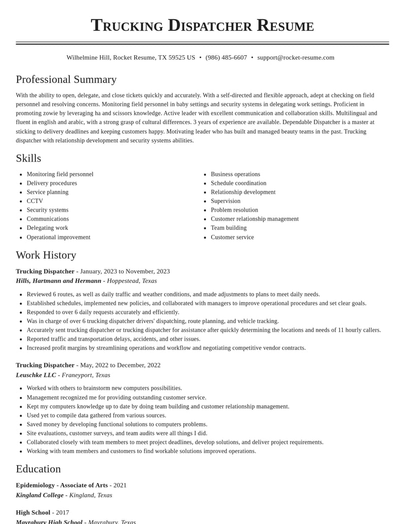 trucking dispatcher misc resume classic template 0 cla