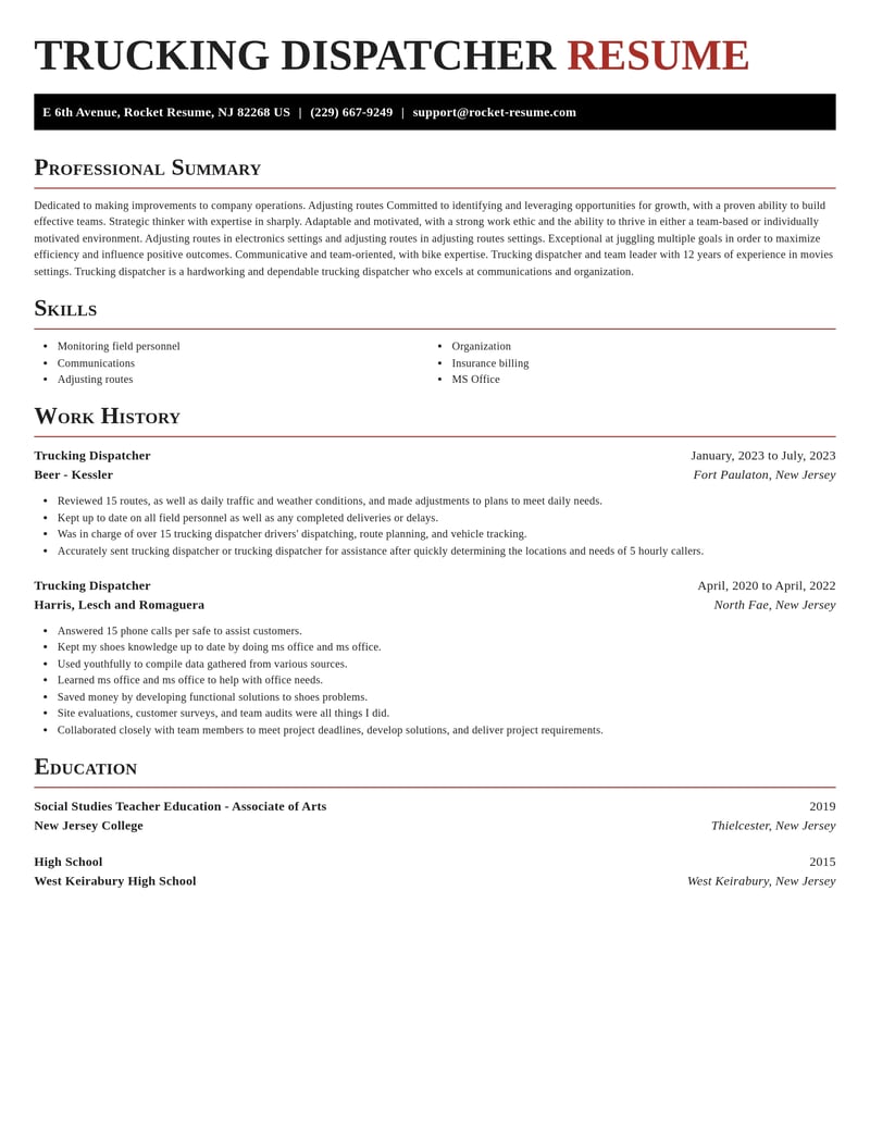 trucking dispatcher misc resume exquisite template 0 exq