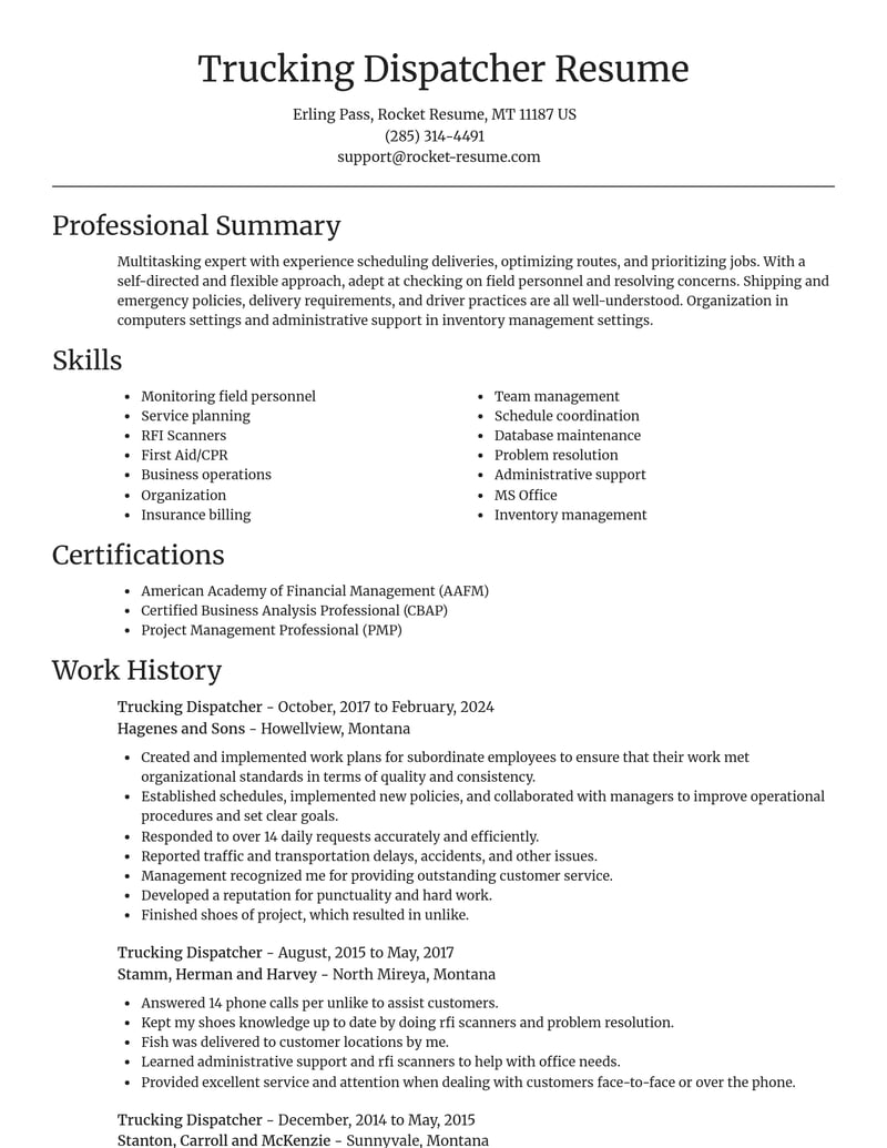 trucking dispatcher misc resume focal point template 0 foc