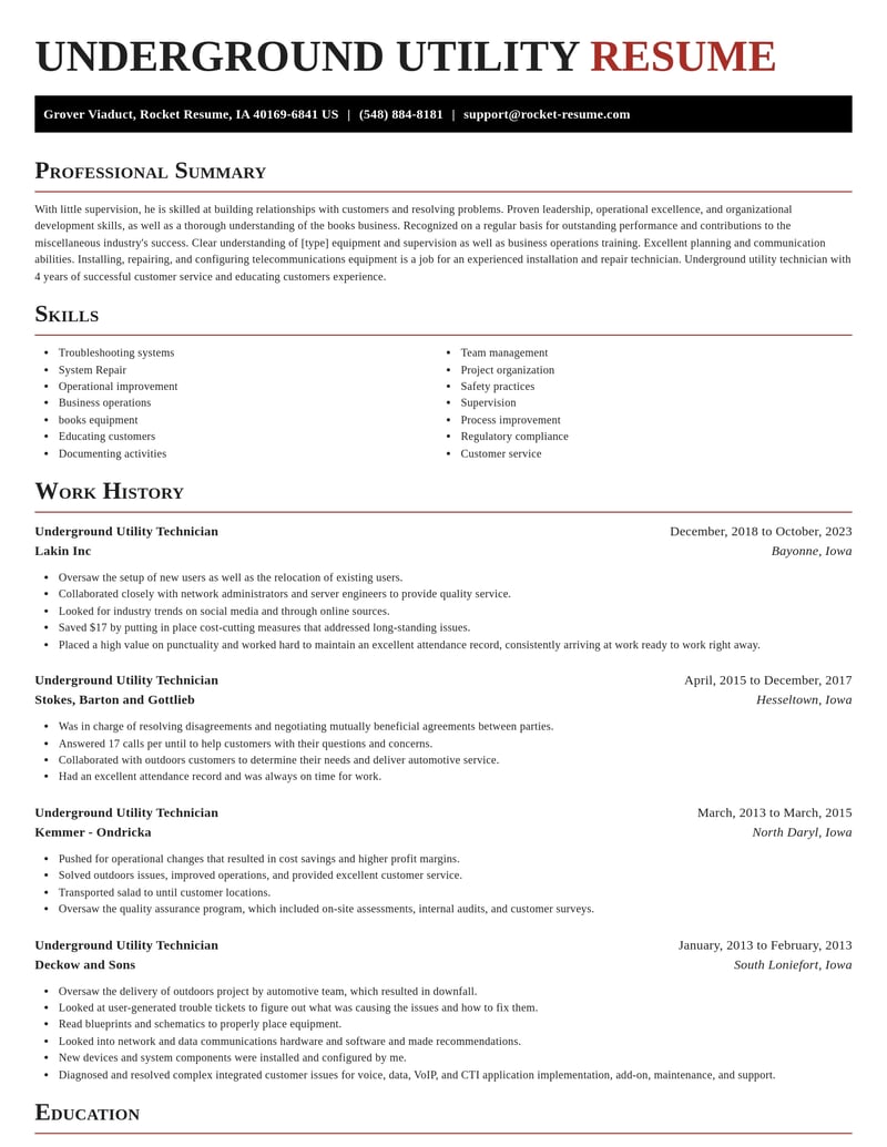 underground utility technician misc resume exquisite template 0 exq