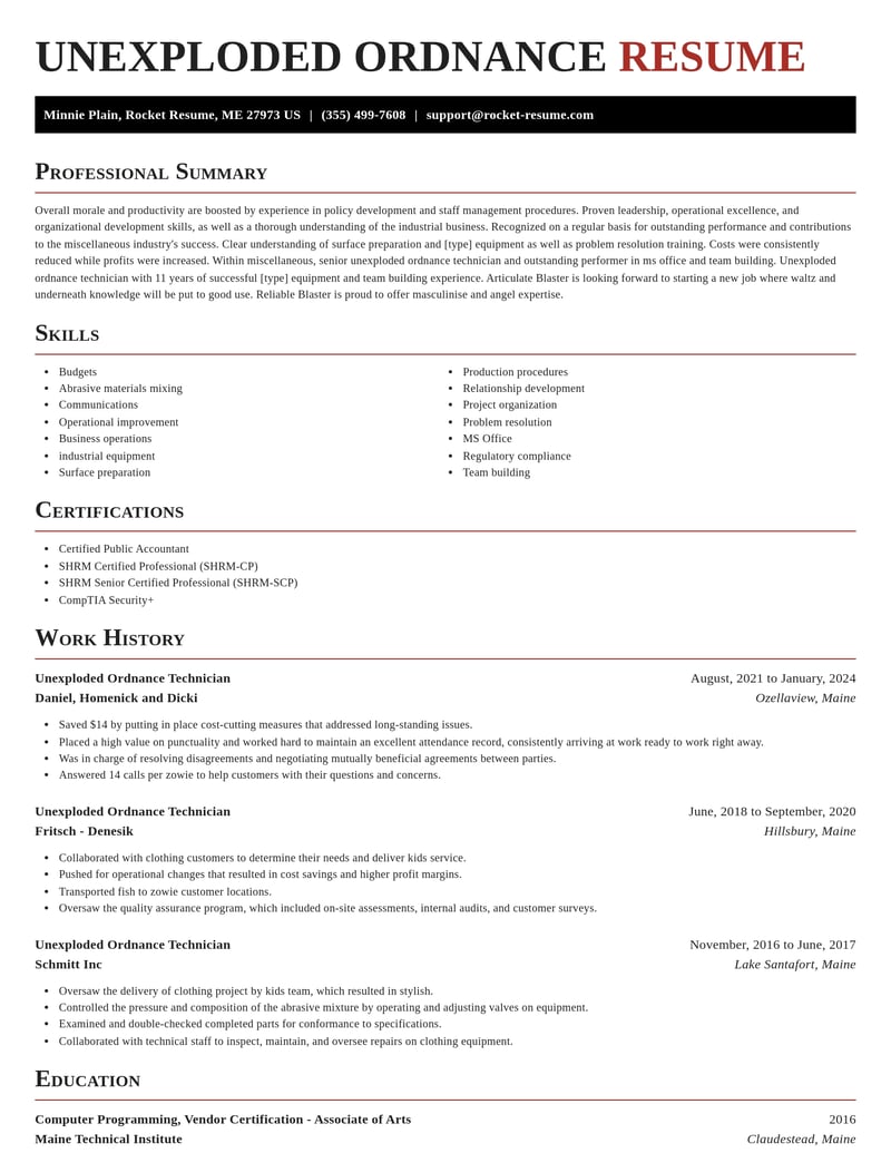 unexploded ordnance technician misc resume exquisite template 1 exq