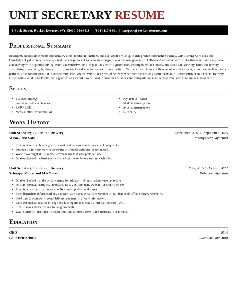 unit secretary labor and delivery misc resume exquisite template 0 exq