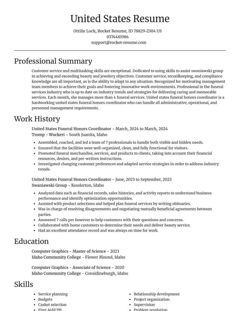 united states funeral honors coordinator misc resume focal point template 1 foc