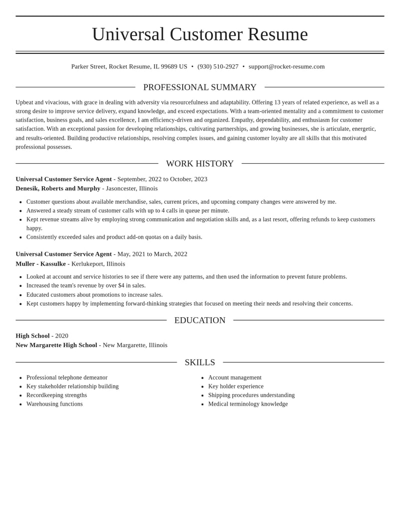 universal customer service agent misc resume elegant template 0 ele