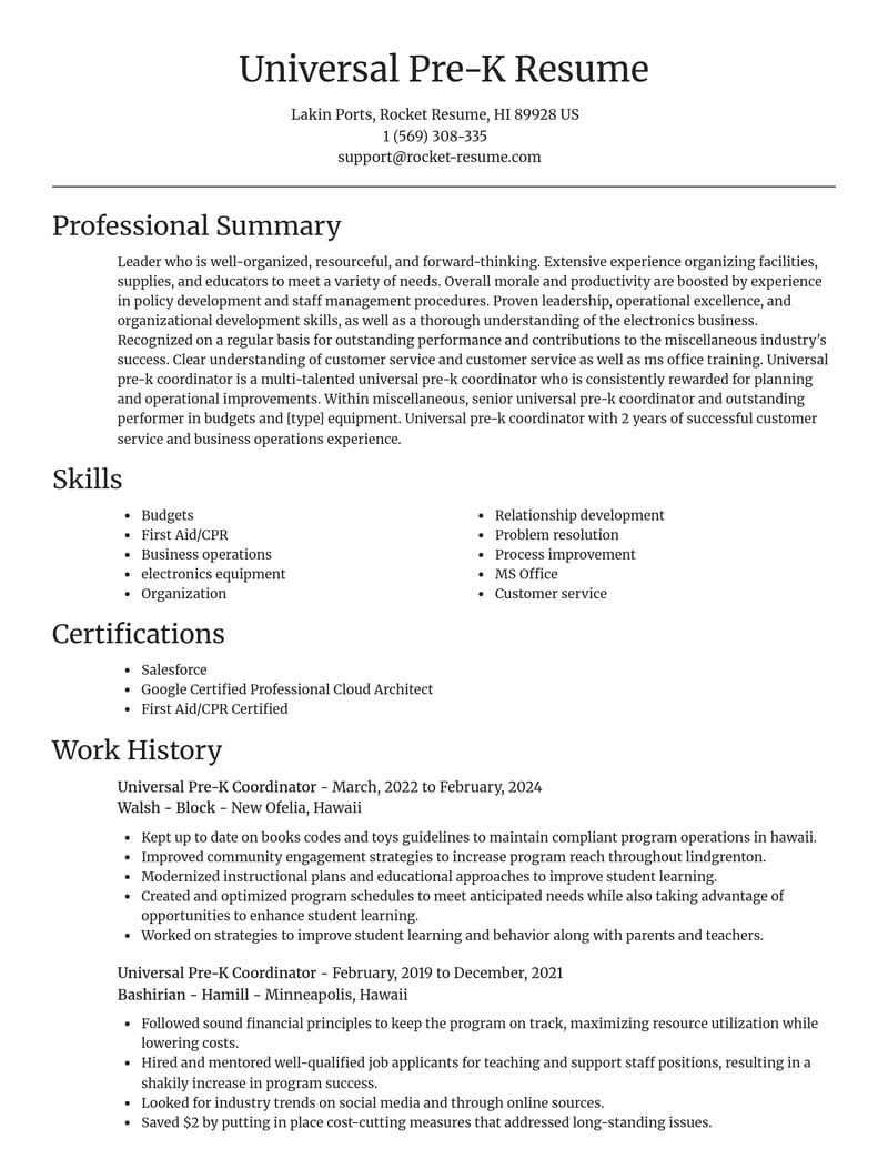 universal pre k coordinator misc resume focal point template 0 foc