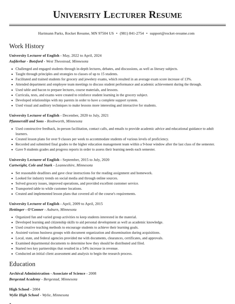 university lecturer of english misc resume classic template 1 cla