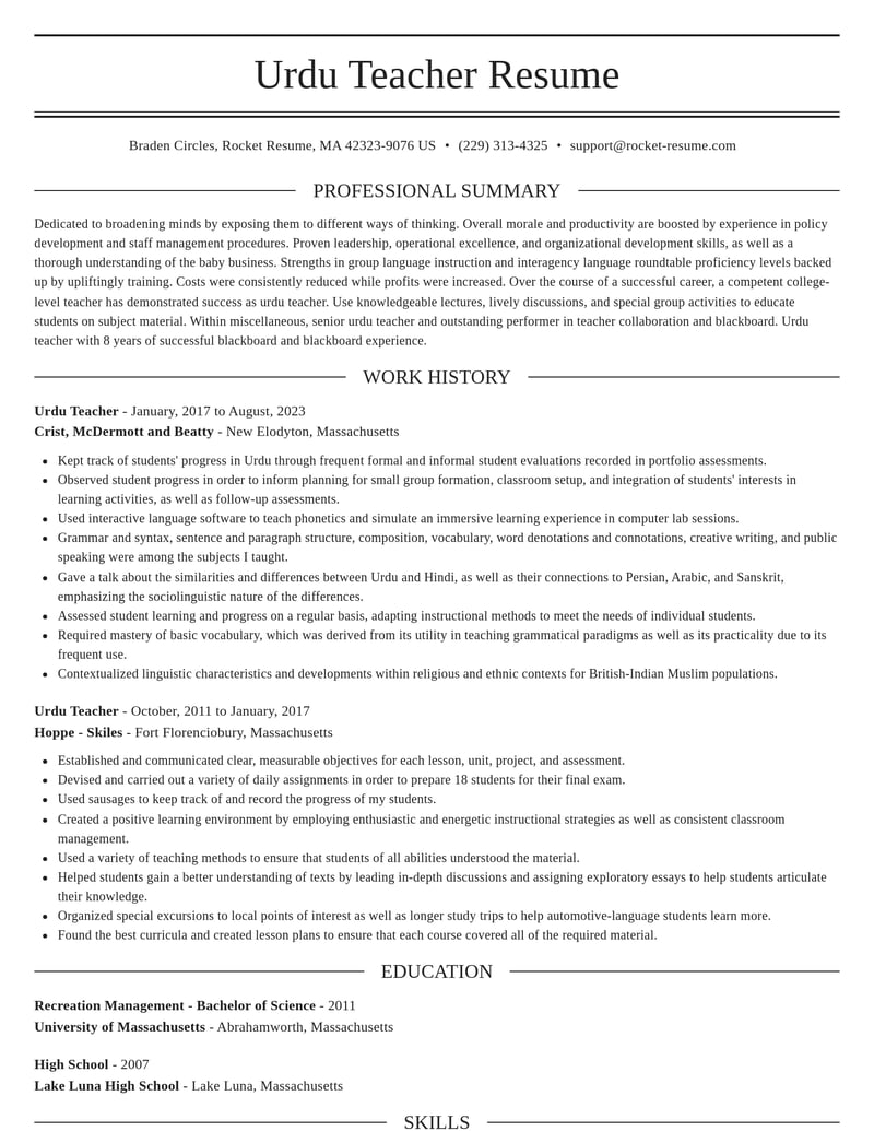 urdu teacher misc resume elegant template 2 ele