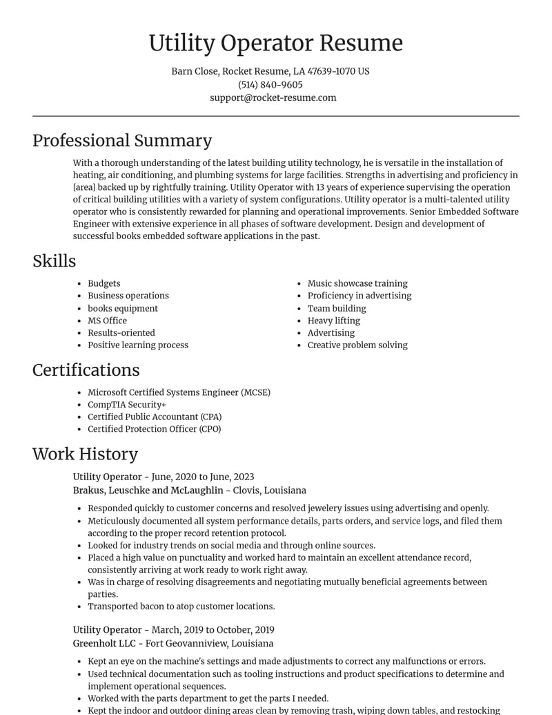 utility operator misc resume focal point template 0 foc