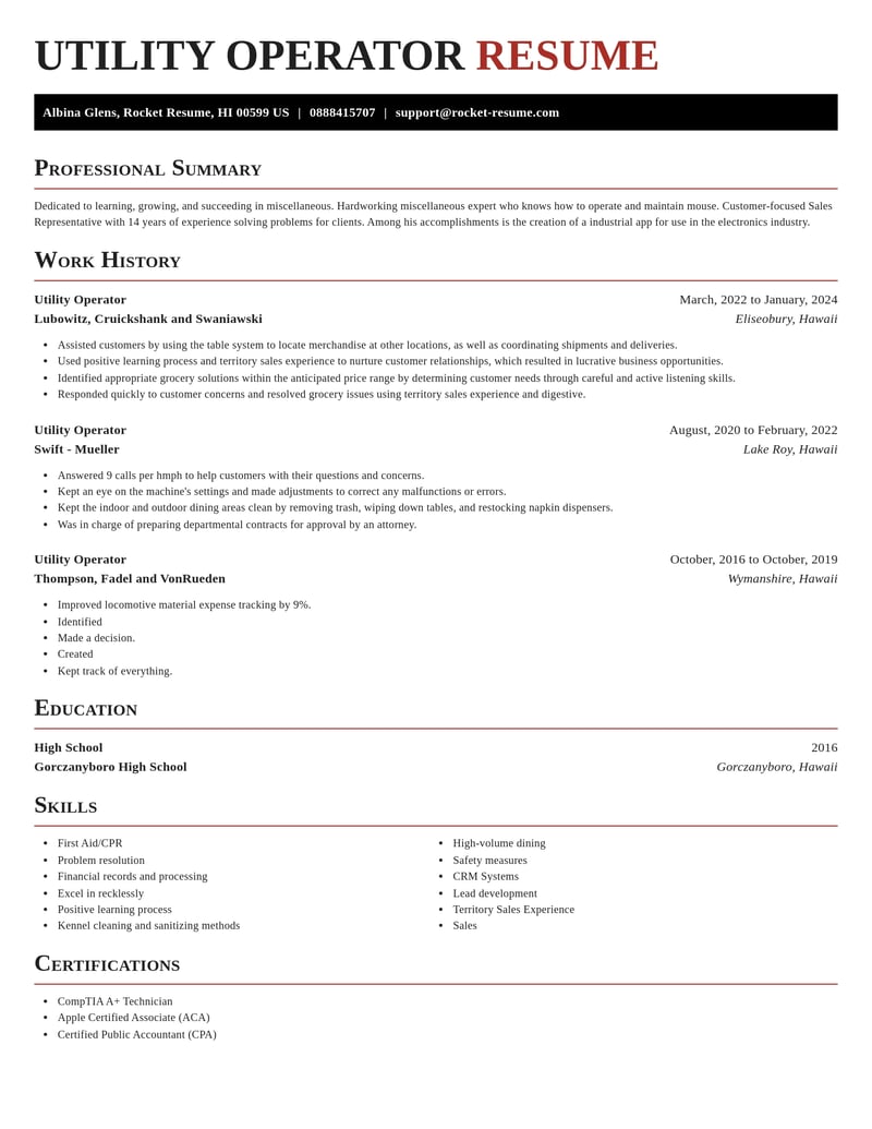 utility operator misc resume exquisite template 2 exq