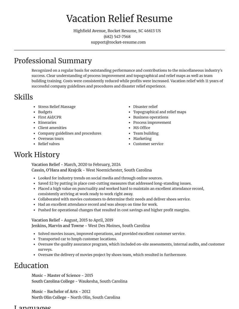 vacation relief misc resume focal point template 0 foc
