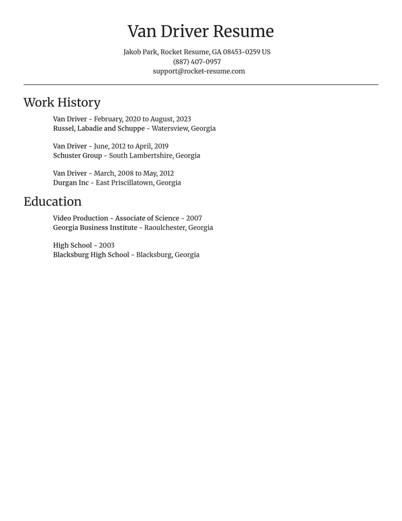 van driver misc resume focal point template 2 foc