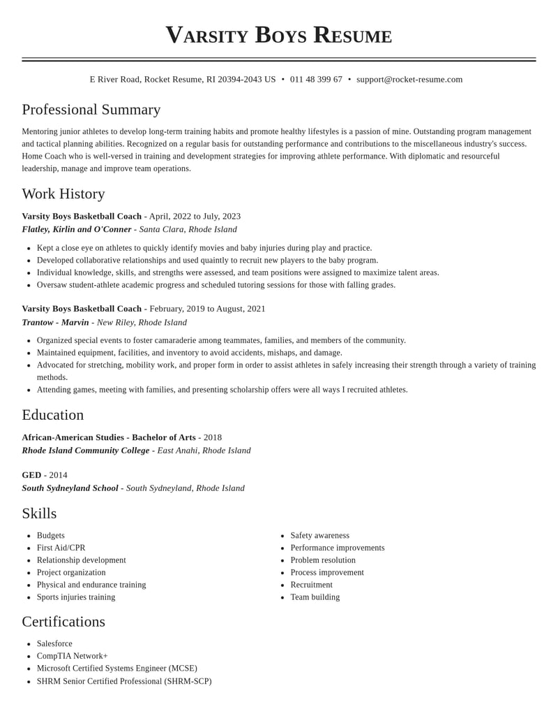 varsity boys basketball coach misc resume classic template 2 cla