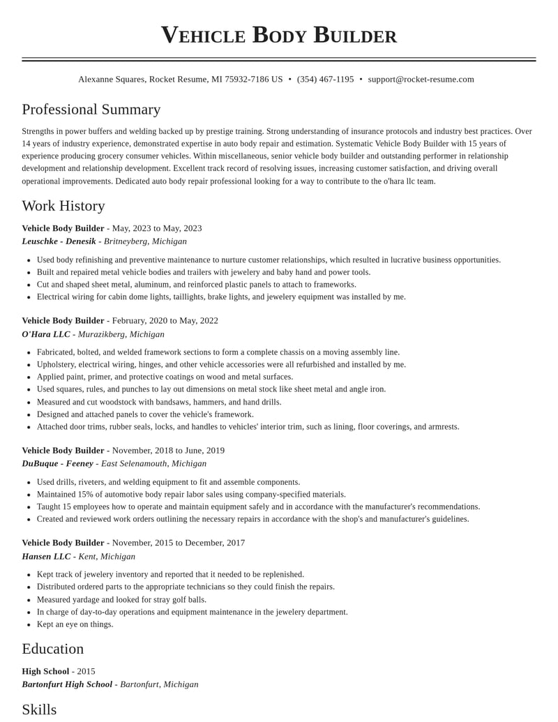 vehicle body builder misc resume classic template 2 cla