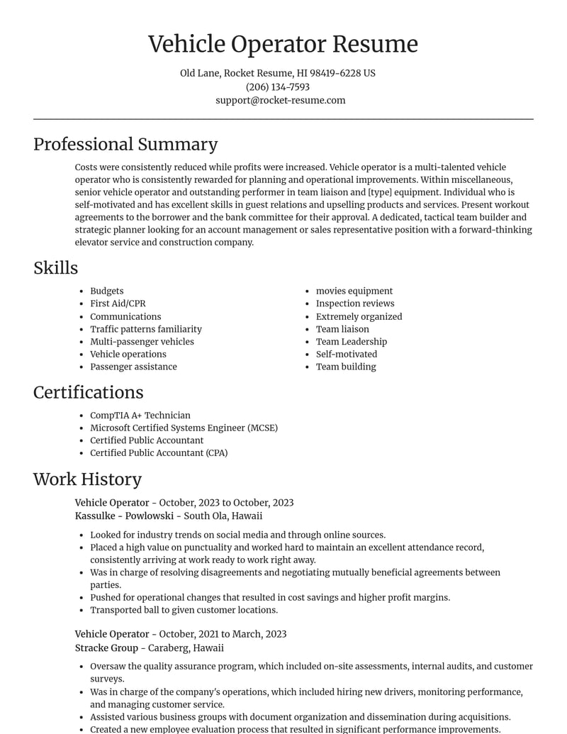 vehicle operator misc resume focal point template 2 foc