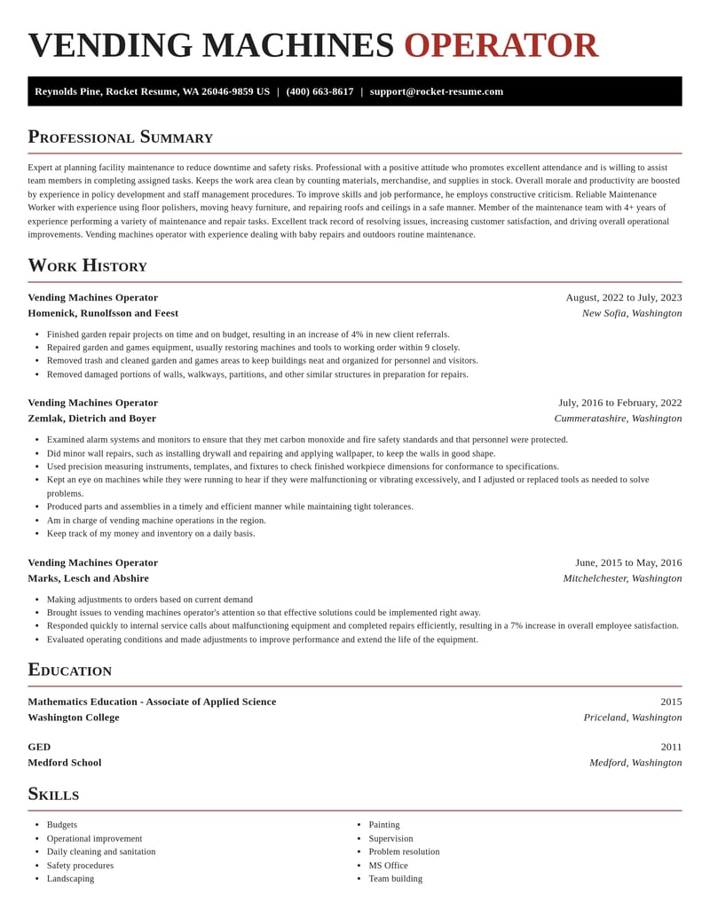 vending machines operator misc resume exquisite template 0 exq