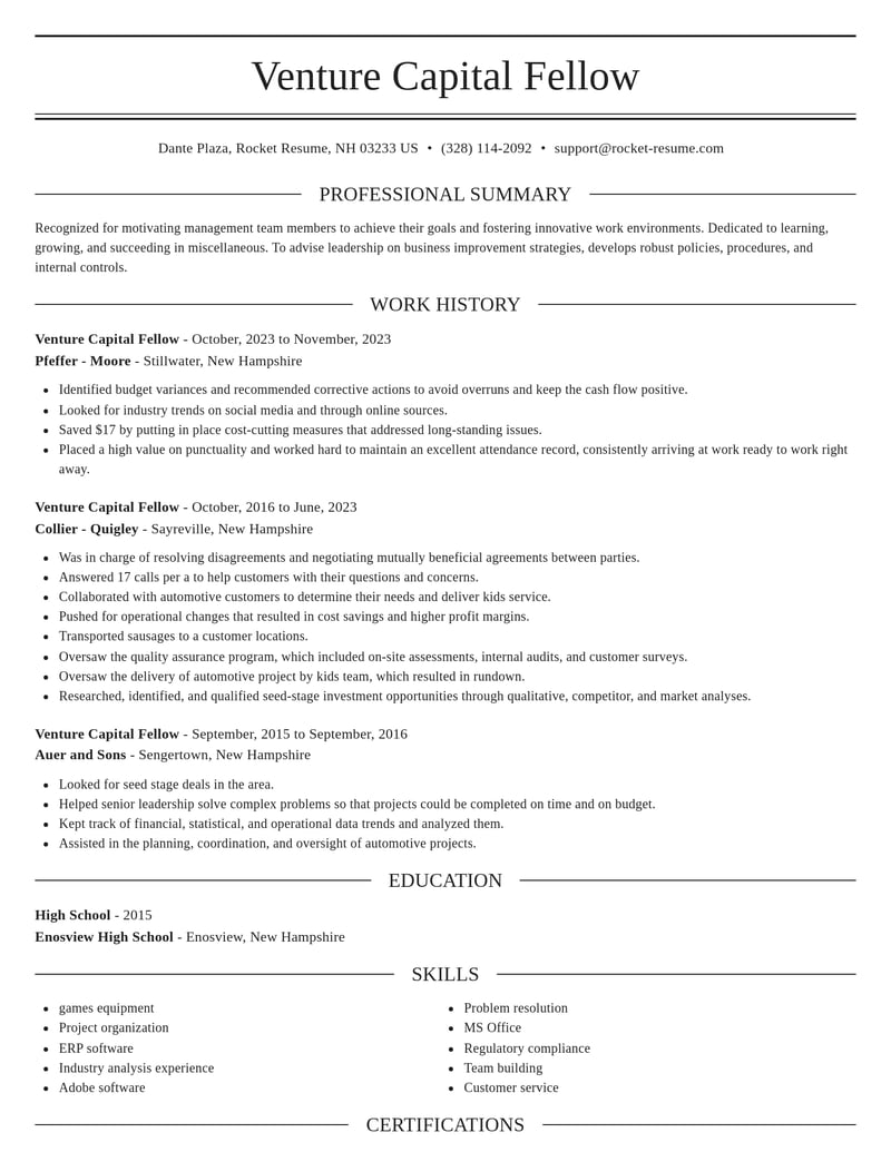 venture capital fellow misc resume elegant template 2 ele