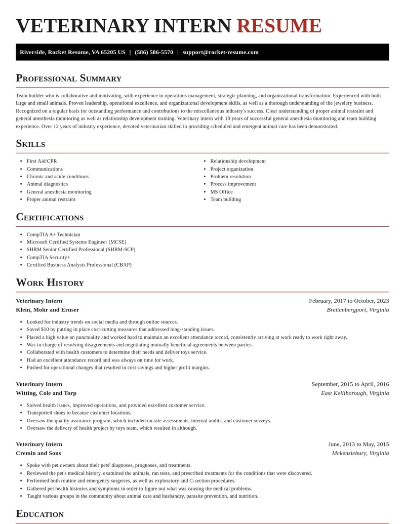 veterinary intern misc resume exquisite template 2 exq