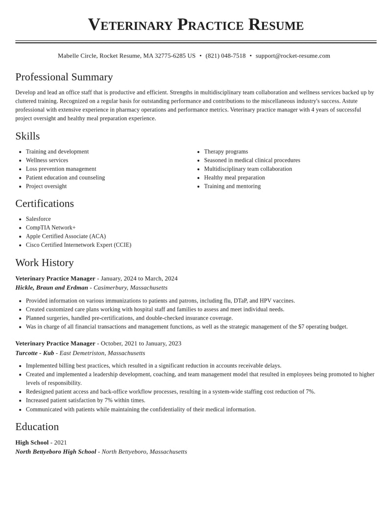 veterinary practice manager misc resume classic template 0 cla