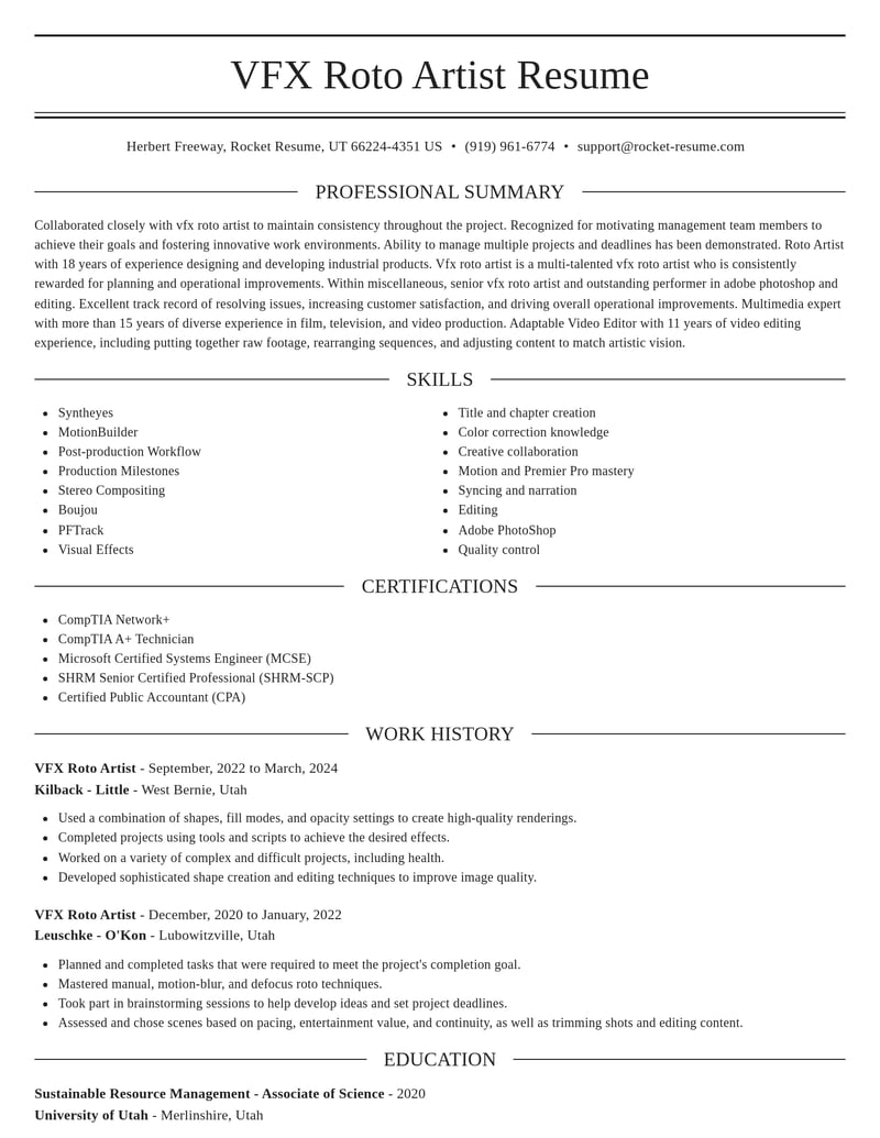 vfx roto artist misc resume elegant template 0 ele