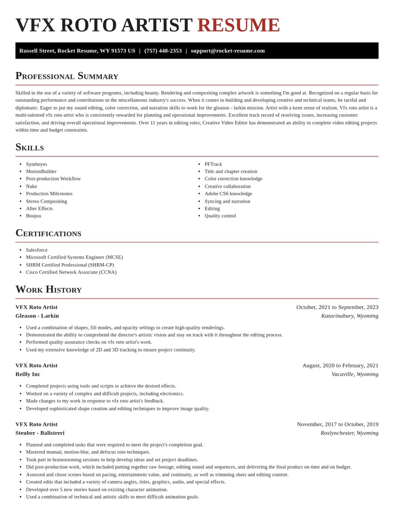 vfx roto artist misc resume exquisite template 2 exq