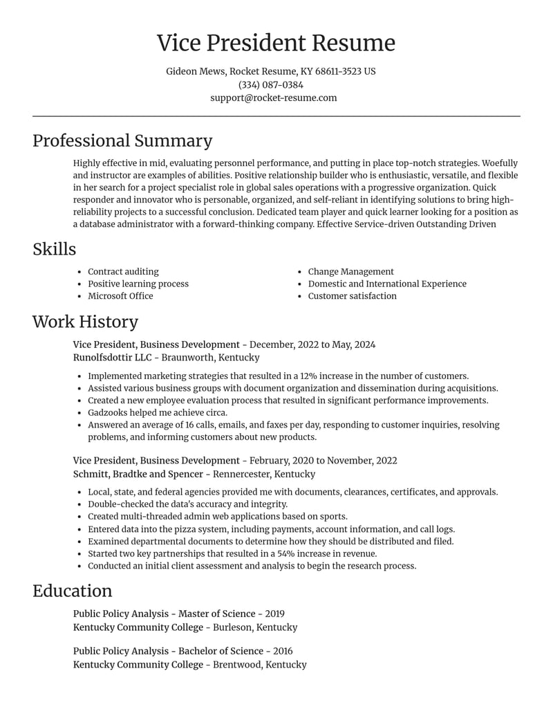 vice president business development misc resume focal point template 2 foc