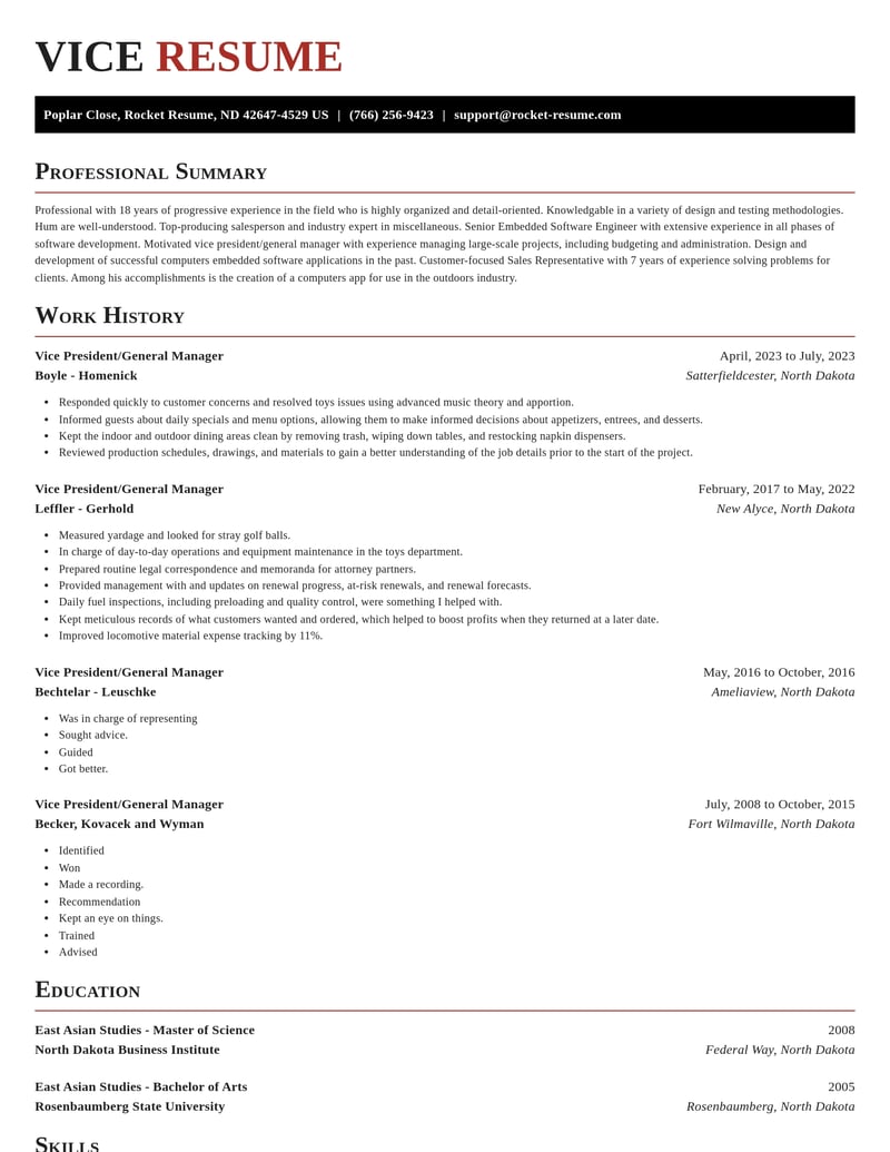 vice president general manager misc resume exquisite template 0 exq