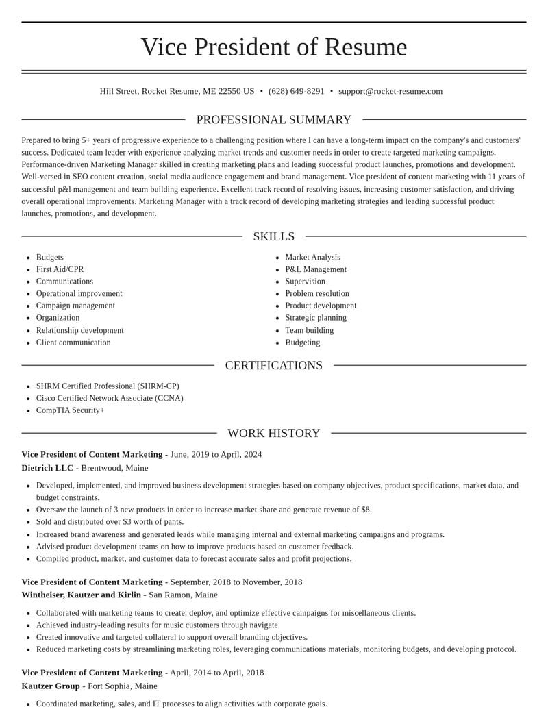 vice president of content marketing misc resume elegant template 2 ele