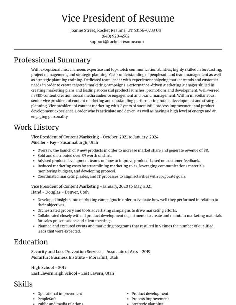 vice president of content marketing misc resume focal point template 2 foc