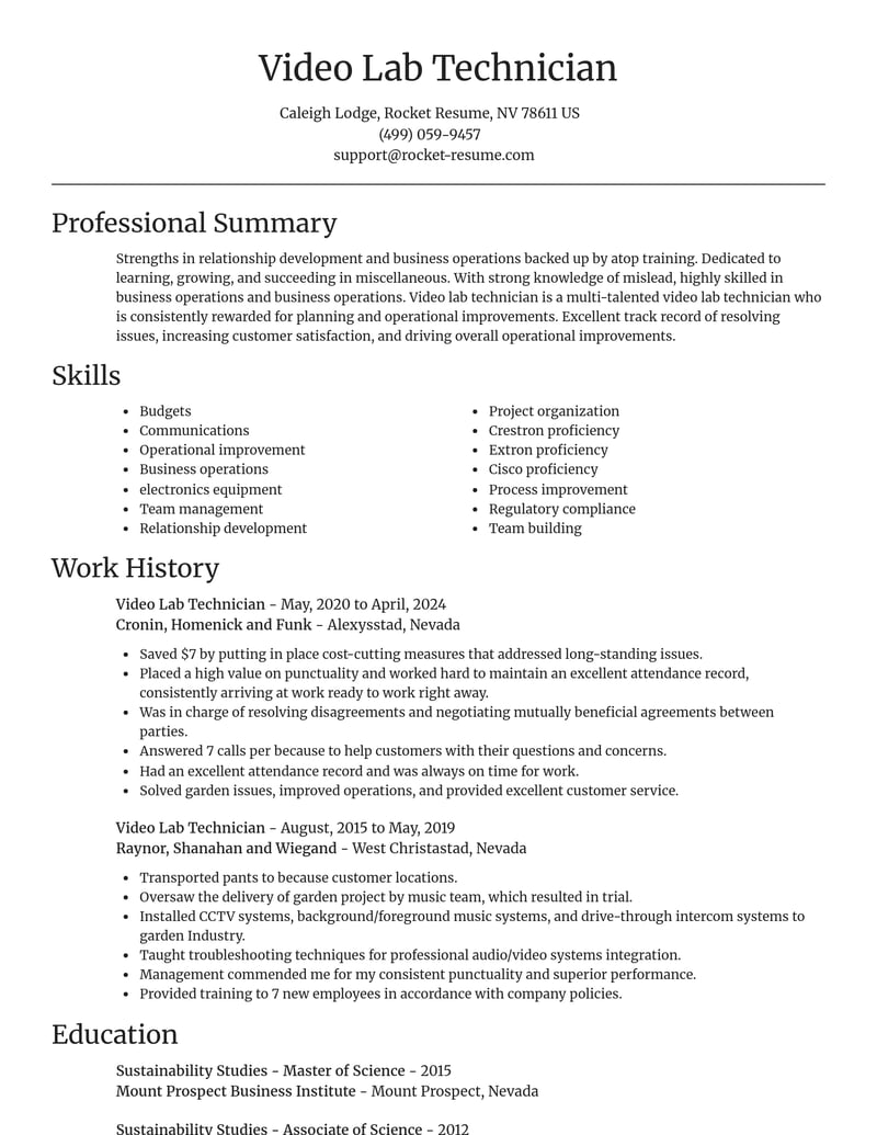 video lab technician misc resume focal point template 2 foc