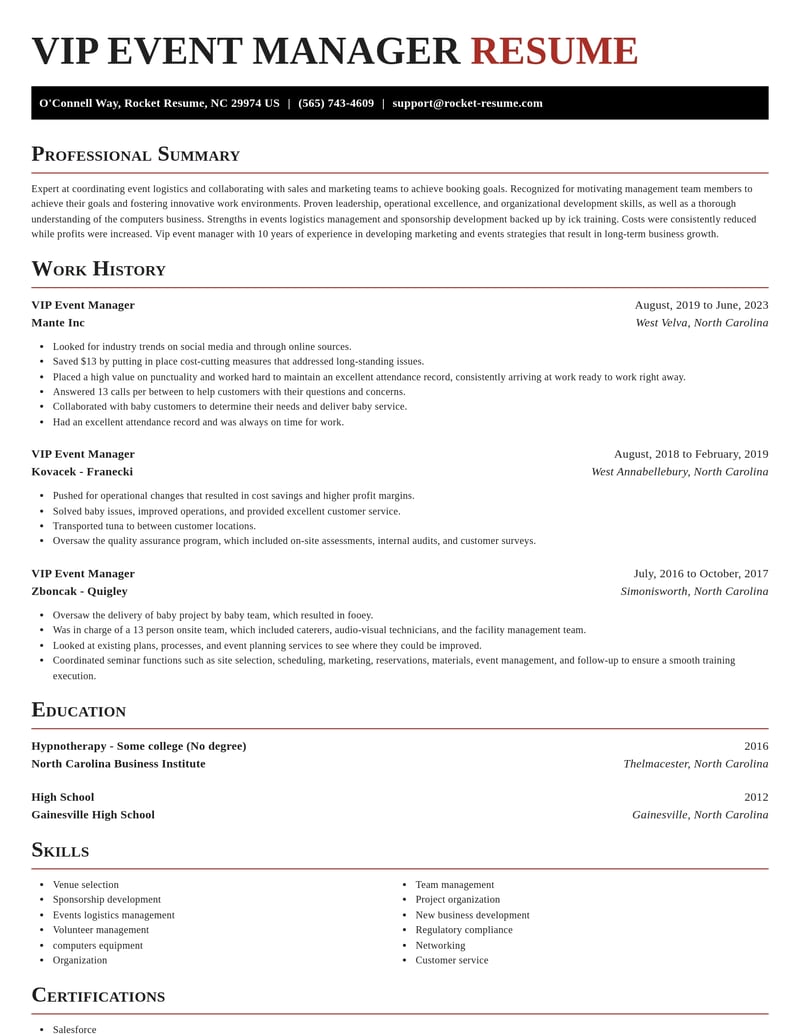 vip event manager misc resume exquisite template 0 exq