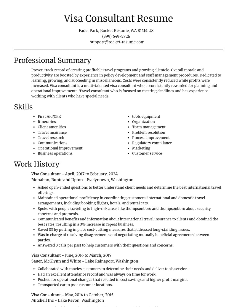 visa consultant misc resume focal point template 0 foc