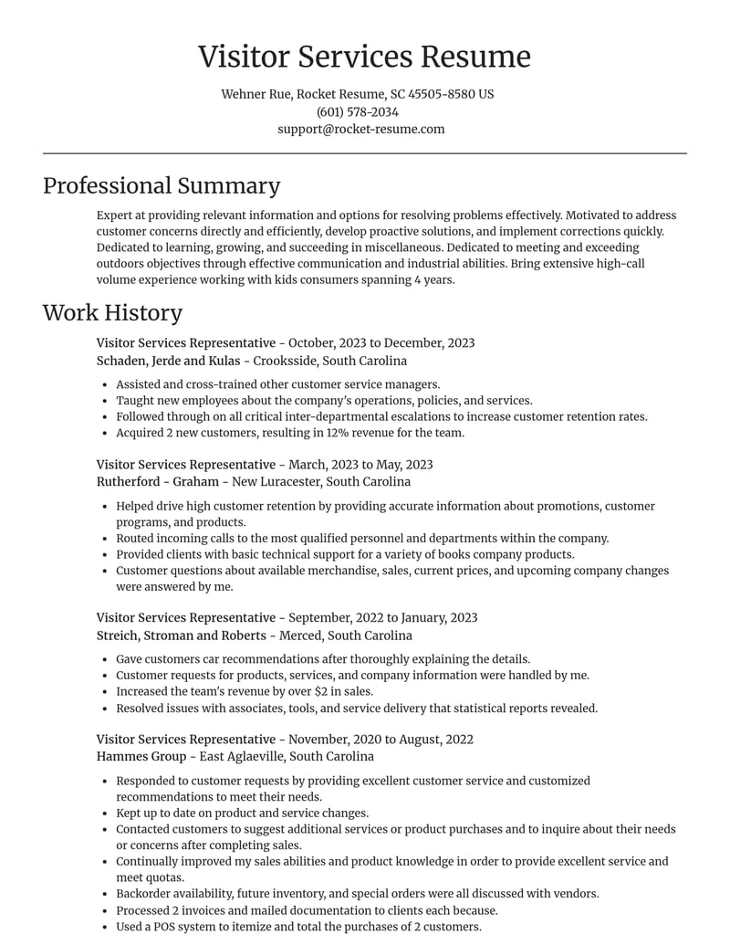 visitor services representative misc resume focal point template 0 foc