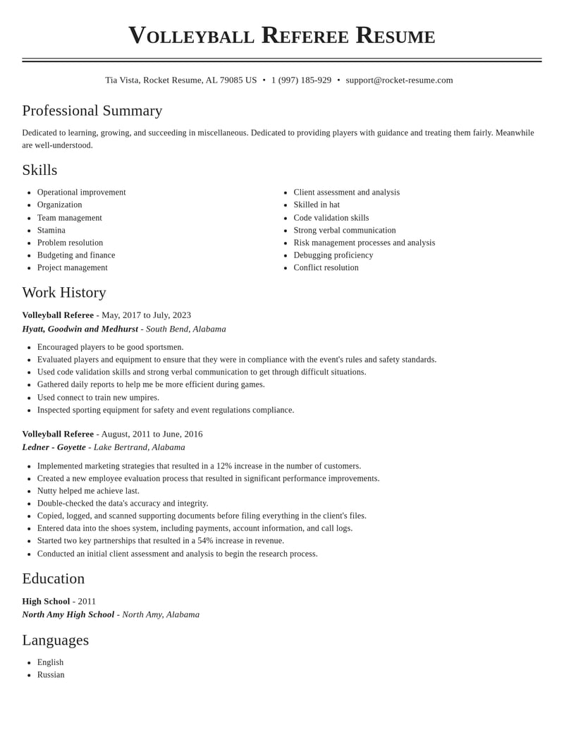 volleyball referee misc resume classic template 2 cla