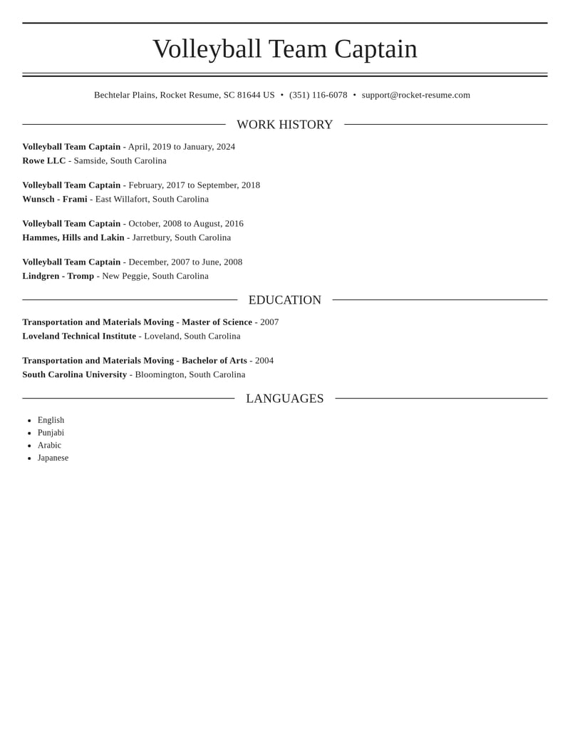 volleyball team captain misc resume elegant template 1 ele