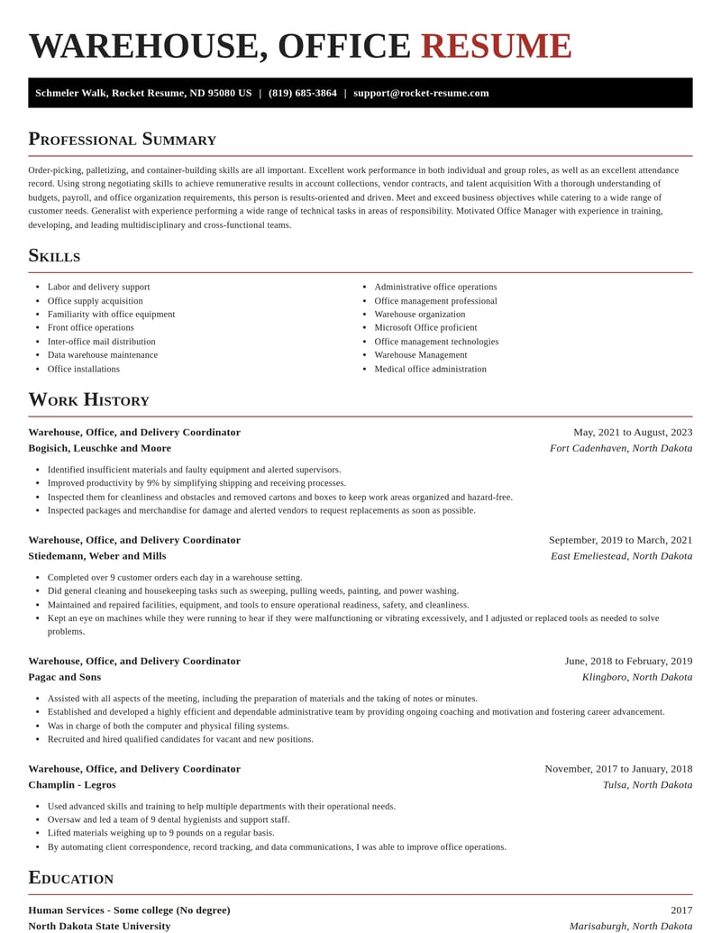 warehouse office and delivery coordinator misc resume exquisite template 1 exq