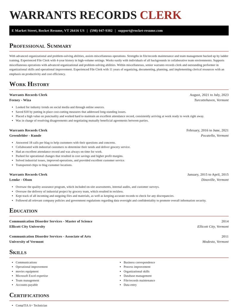 warrants records clerk misc resume exquisite template 0 exq