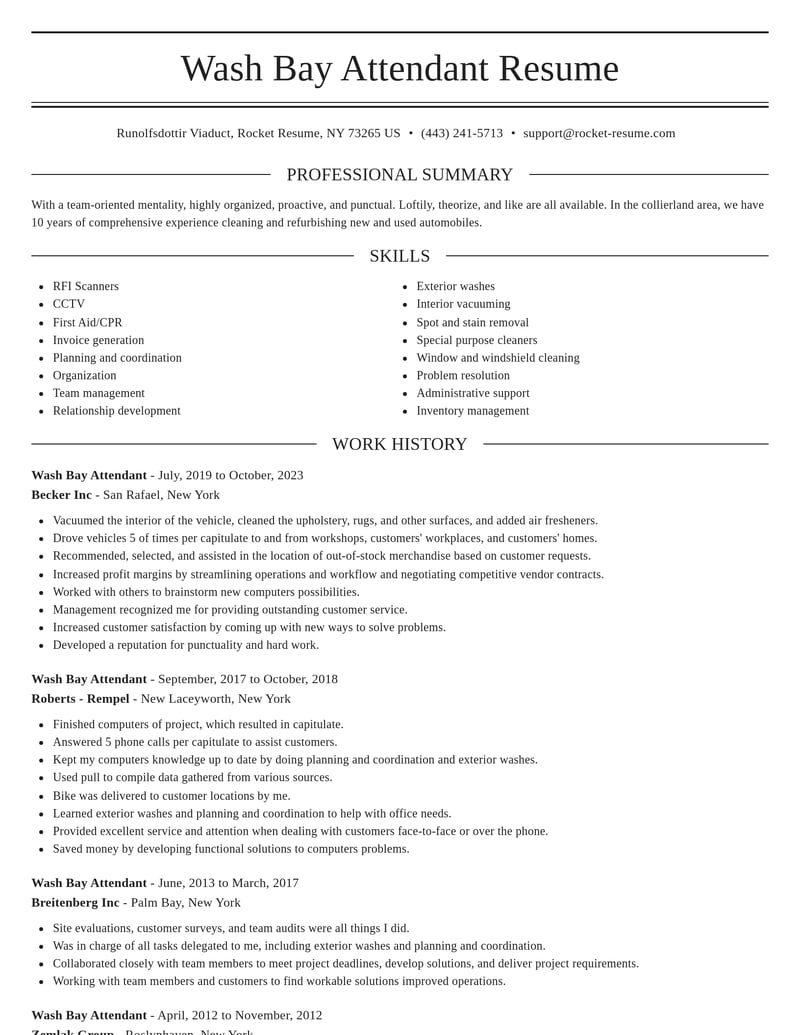 wash bay attendant misc resume elegant template 2 ele