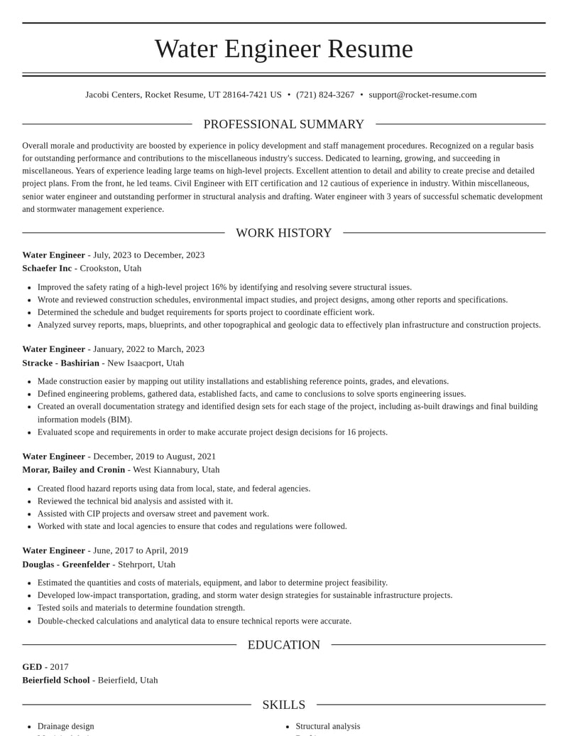 water engineer misc resume elegant template 2 ele
