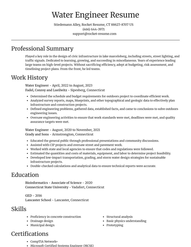 water engineer misc resume focal point template 2 foc