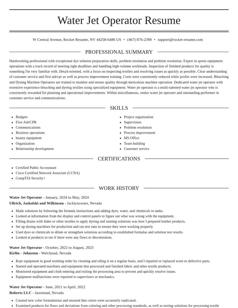 water jet operator misc resume elegant template 1 ele