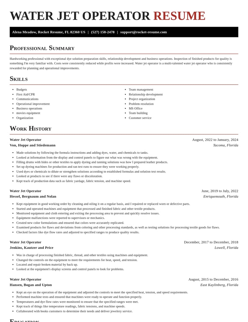 water jet operator misc resume exquisite template 2 exq