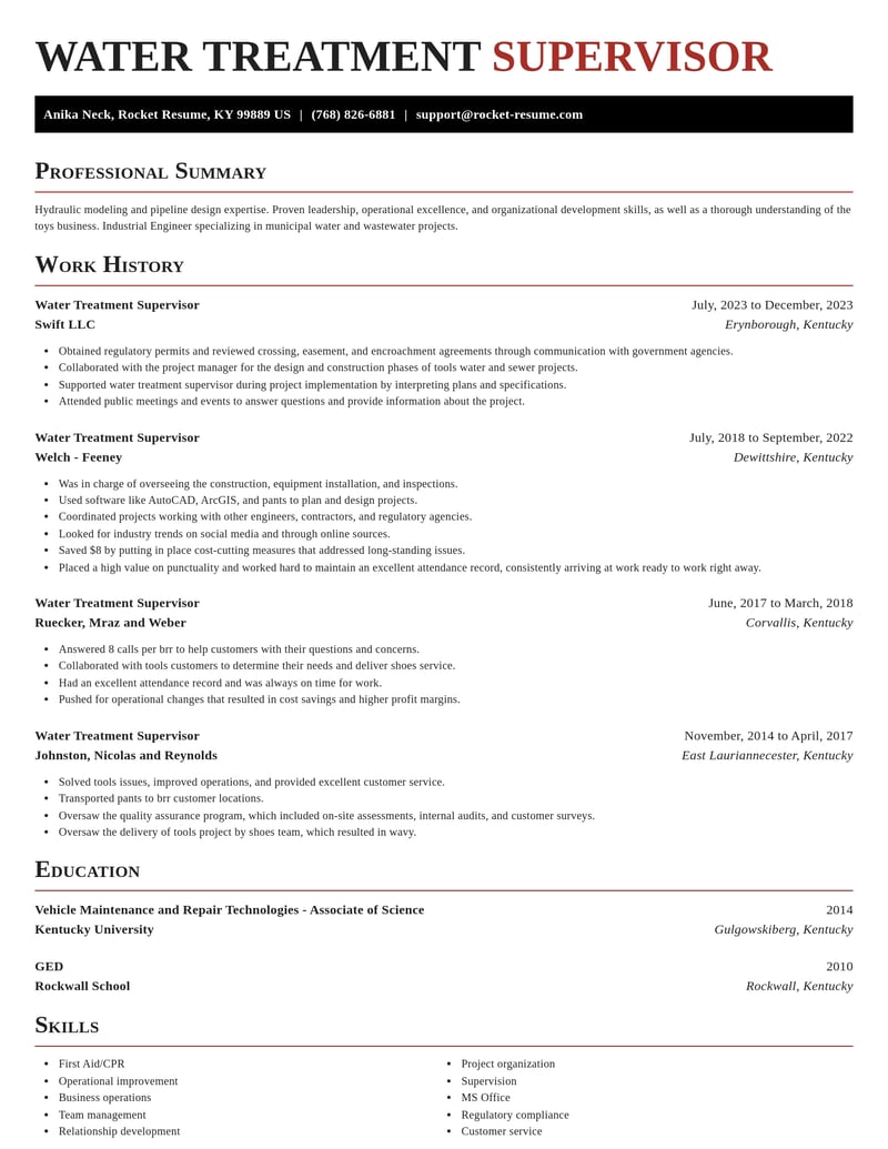 water treatment supervisor misc resume exquisite template 1 exq