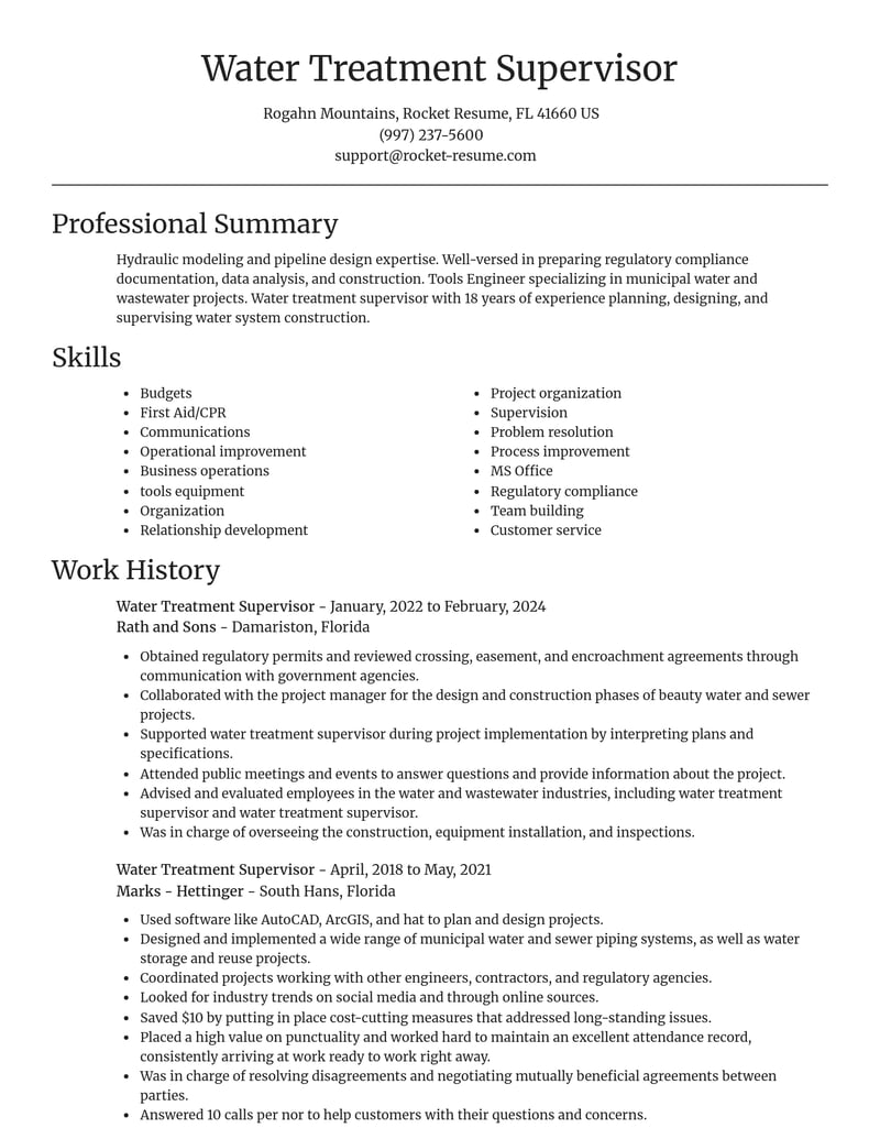 water treatment supervisor misc resume focal point template 2 foc